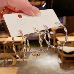 韓国の大げさな螺旋の大きい輪のイヤリングの女性の精巧なファッションの高級感の銀の針の丸い輪の耳飾りの個性のネットの赤い耳の輪