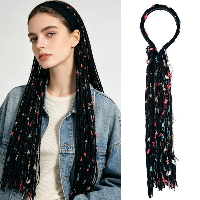 Headband wig with Xizang ethnic style braids, bohemian plush, Maillard color, long tassels, and streamers Headband wig with Xizang ethnic style braids, bohemian plush, Maillard color, long tassels, and streamers