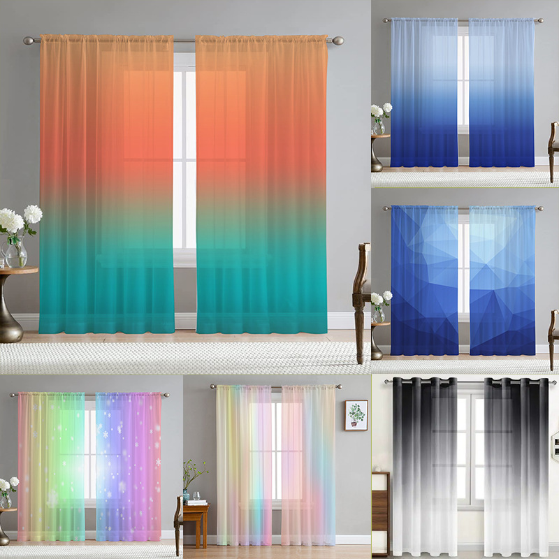 Modern simple gauze curtain gradient color window screen cross-border e-commerce home decoration bay window transparent window screen curtain