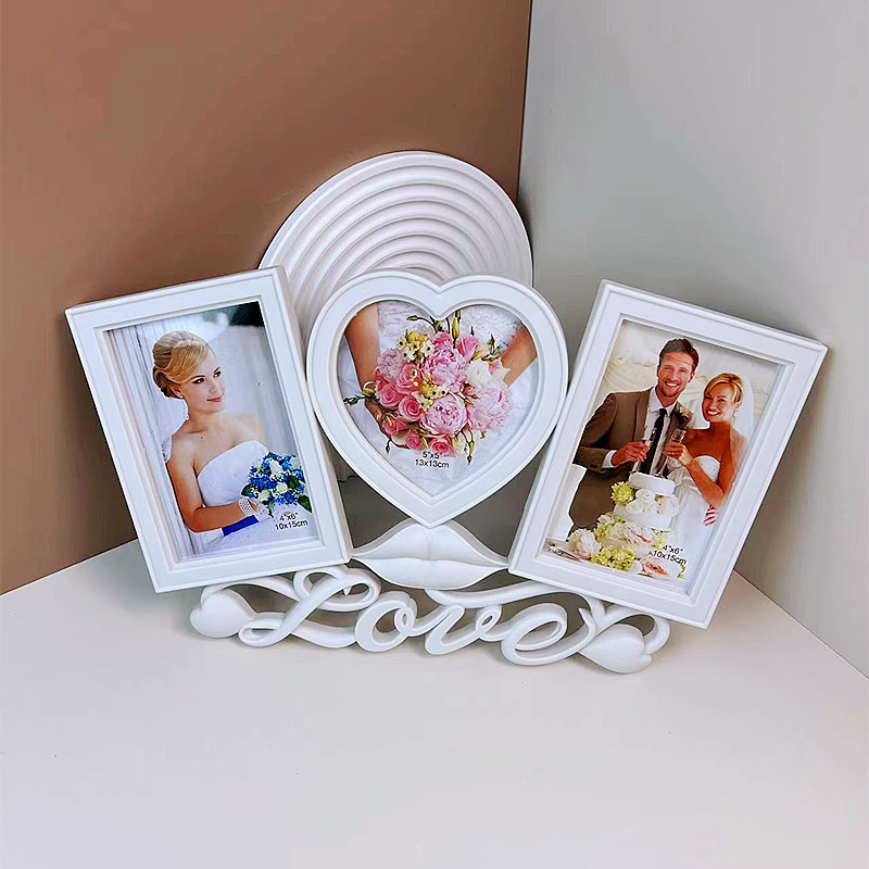 Heart-shaped love3-hole love combination photo frame one-piece wall-mounted 6-inch photo wall wedding studio cross-border supply manufacturer Heart-shaped love3-hole love combination photo frame one-piece wall-mounted 6-inch photo wall wedding studio cross-border supply manufacturer
