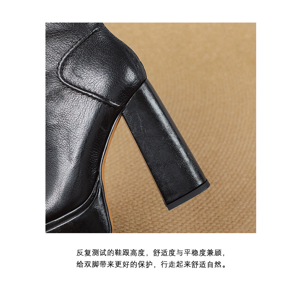 Boot nữ cổ thấp mũi vuông gót vuông cao 9 cm, đế platform, lót nhung ấm mùa thu đông — Lớp lót nhung đen chi tiết 21
