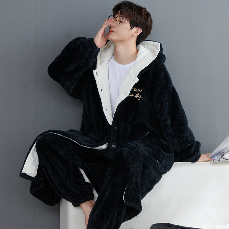 50-150kg Extra Large Size Men's Winter Thickened Coral Fleece Bathrobe with Hood, Loose Fit 50-150kg Extra Large Size Men's Winter Thickened Coral Fleece Bathrobe with Hood, Loose Fit