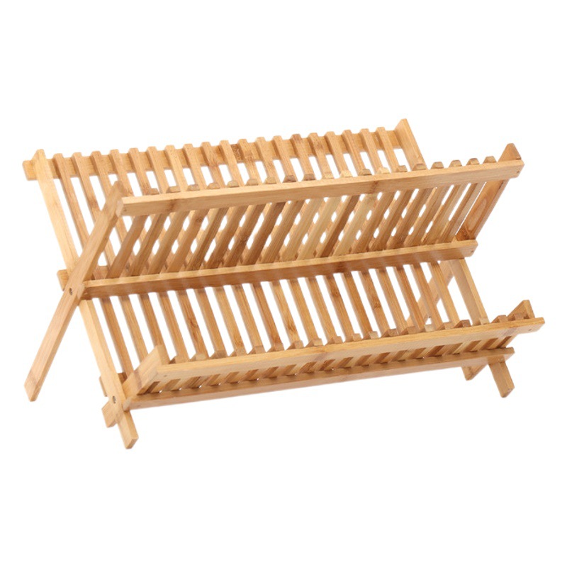 Estante de drenaje de bambú cocina estante de almacenamiento de plato de doble capa estante de secado de bambú estante de almacenamiento de ventilación