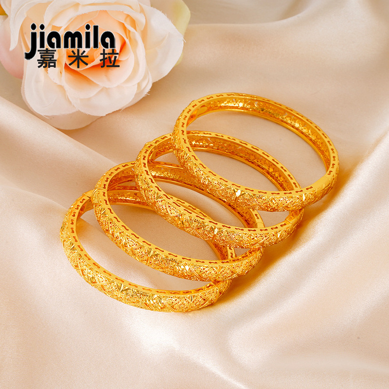 Jamila Cross-Border Hot-Selling Copper Open Bracelet Middle East 24K Gold-Plated Women's Fashion Bracelet European and American Hand Jewelry Bracelet