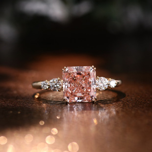 Cross-border Europe and the United States hot-selling cultivation pink diamond ring light pink 2 karat K gold marriage ring simple high fashion