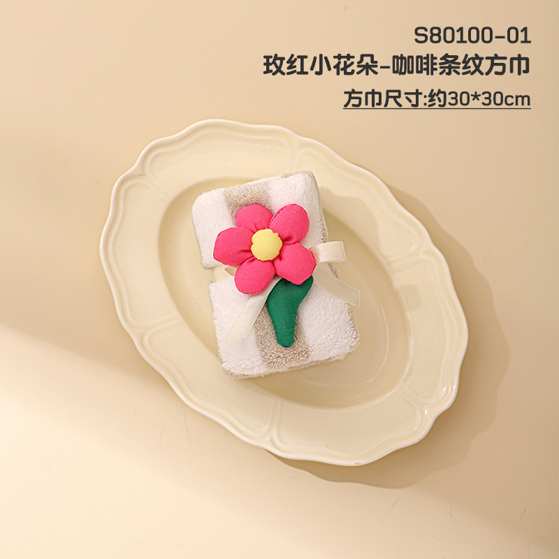 장미빛 붉은 꽃 - 커피 스트라이프 스퀘어 스카프