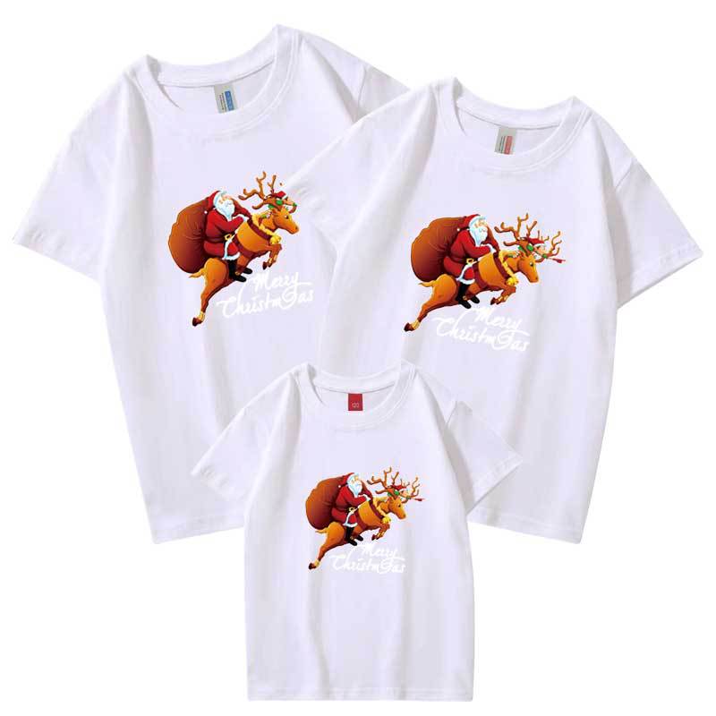 Camiseta de manga corta para padres e hijos J almacén suministro de comercio electrónico transfronterizo Navidad Año Nuevo retrato familiar entrega de una pieza Santa Claus