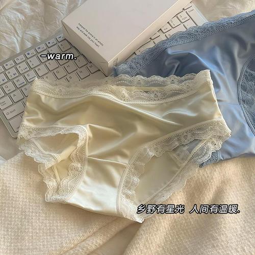 French sexy hollow semi-transparent lace panties for women soft and breathable mid-waist butt lift pure cotton crotch briefs for women
