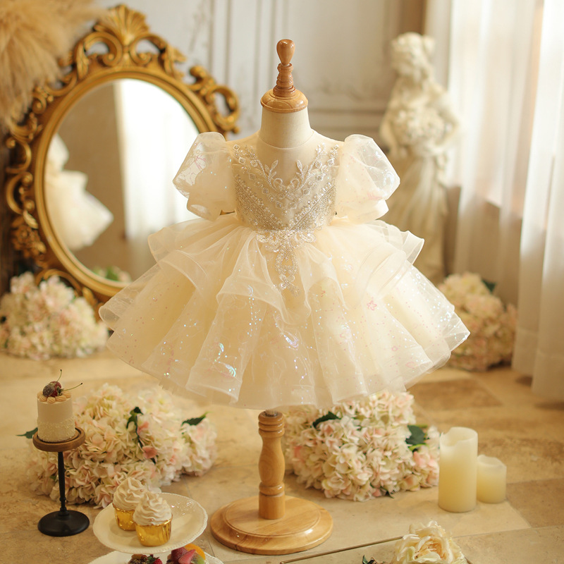 Super Stylish Girl's Runway Princess Dress, Toddler Baby's First Birthday Dress, Forest-Style Hundred-Day Cake Dress