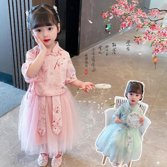 Children's Hanfu Summer 2023 New Girl Retro Style Tang Suit Set for Girls Ancient Costume Two-Piece Set Wholesale