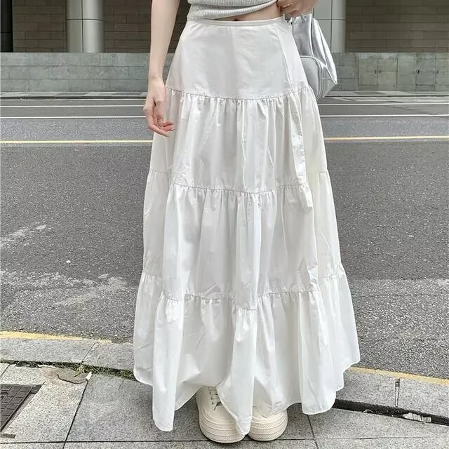 Summer 2024 New White Skirt for Women, Petite Long A-Line Skirt, Tiered Skirt, Women's Long Skirt