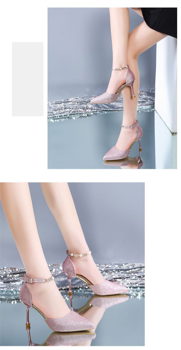 2024 Summer New Wedding Thin Heel Elegant Godde Style Women' Single Shoe Silver High Heel Deign Sene Niche_vogvips.com
