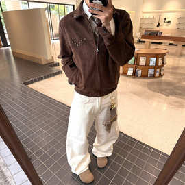 美式复古麂皮撞钉短宽外套男款春季高级感cleanfit巴恩风工装夹克