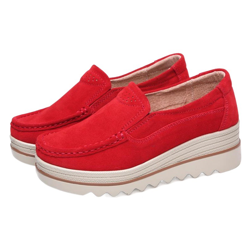 2018 nuevos zapatos de plataforma de primavera de las mujeres plataforma cuña deslizamiento-en cuero mecedora casual mamá zapatos de una sola capa zapatos de gran tamaño