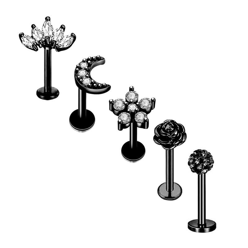 European American Simple Stainless Steel T-Rod Earrings Zircon Ear Nails Korean Screw Ball Distinctive Earrings 5 Pieces detail image 13