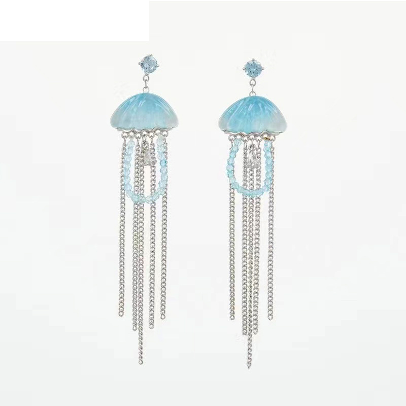 新款法式复古珐琅水母长款耳环时尚小众个性网红流苏耳坠女高级感