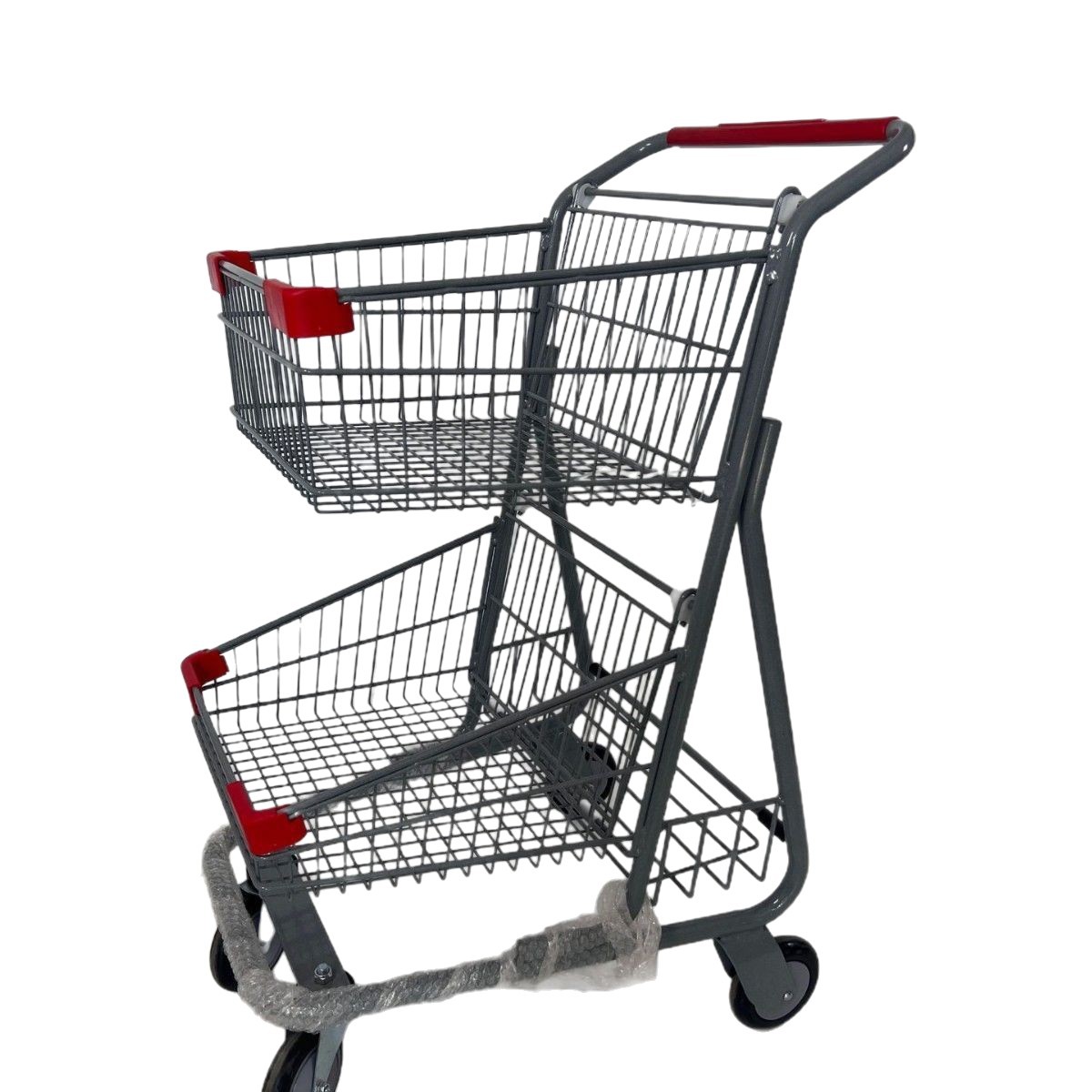 Supermercado de dos pisos, carrito de compras de tres azules, carrito de venta manual de comercio exterior, carrito de cuenta, silencioso y antioxidante, carrito de ruedas Vientiane de doble marco