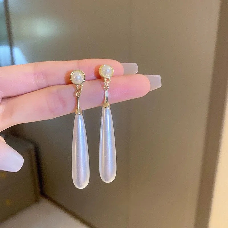 Novos brincos de pressão elegantes para mulheres, sem furo na orelha, com pingente longo de pérola em formato de gota d'água, em formato de coração, leves e luxuosos, ultralongos._voghion.com