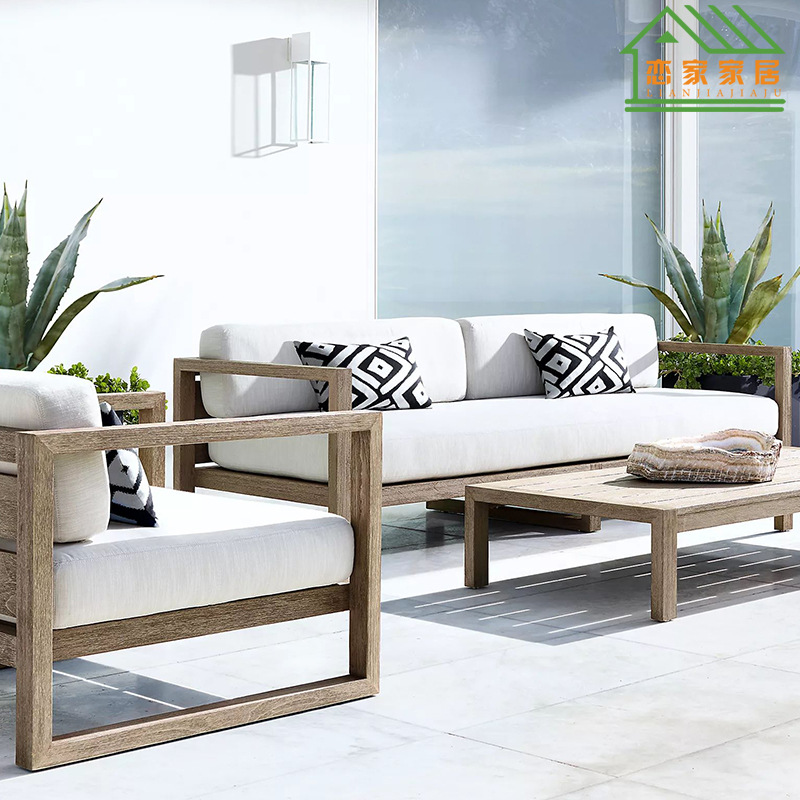 Al aire libre combinación de sofá de alta gama de teca patio villa simple sala de estar terraza jardín hotel modelo muebles de la habitación