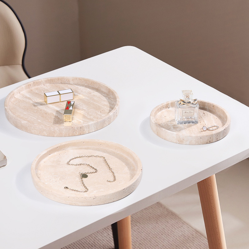 Natural yellow cave stone round tray washstand bathroom toilet table storage tray bathroom storage tray tray