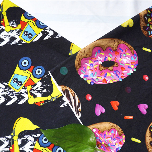 现货全棉数码印花弹力棉氨纶针织汗布面料T恤衬衫布料加工可定