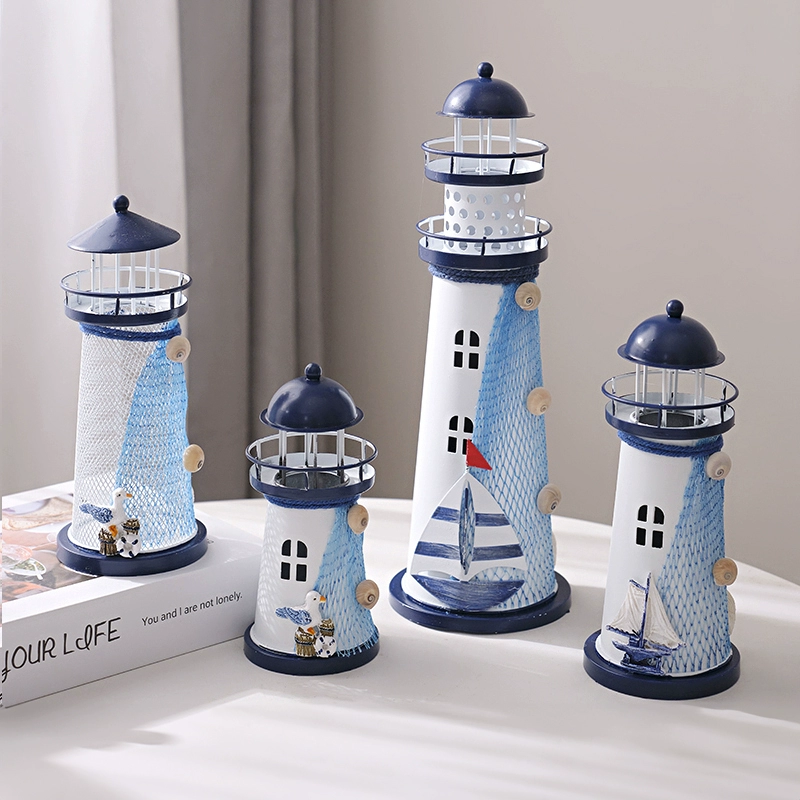 Средиземноморские жестяные электронные украшения маяка могут осветить рабочий стол в океанском стиле, реквизит для фотографий и туристические сувениры.