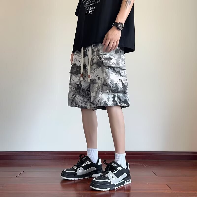 Summer New Arrival 2025 American Style Trendy Brand Tooling Shorts Men's Youth Sports Casual Pants Casual Tie-Dye