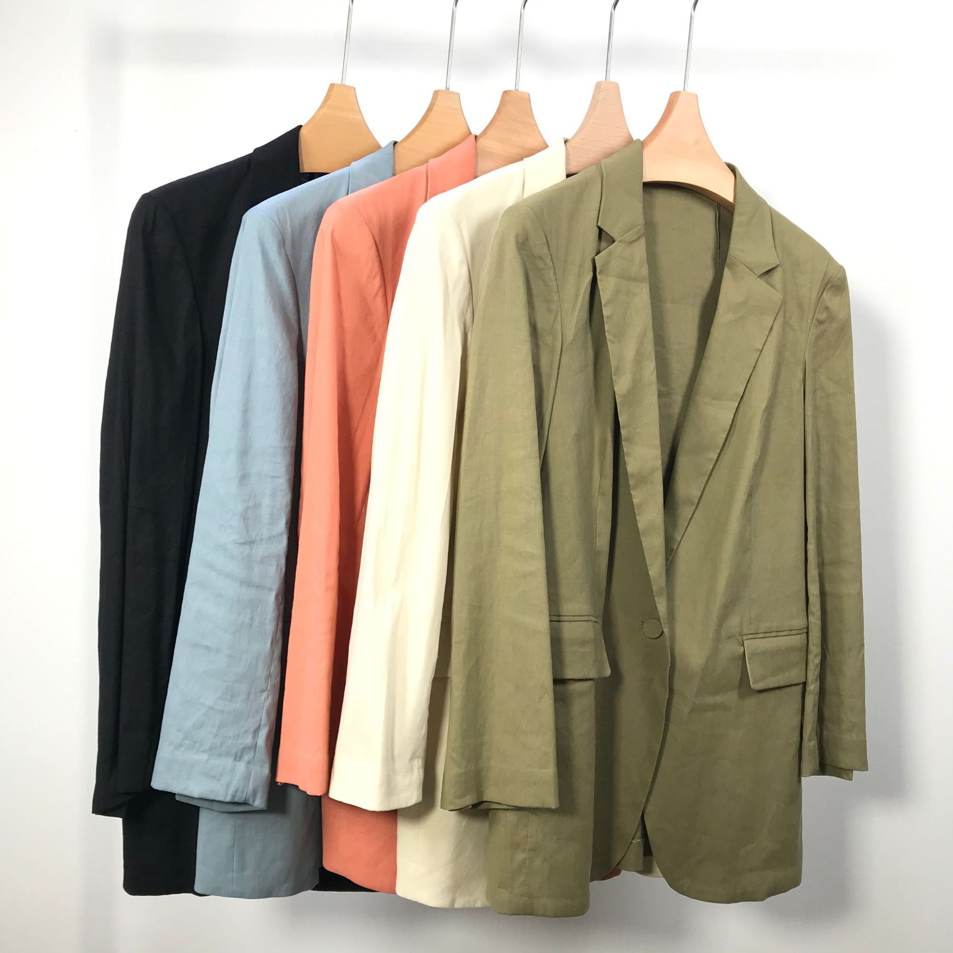 TH women's linen suit, solid color, simple, slim fit, designer suit, waist-cinching, elegant, suitable for commuting.