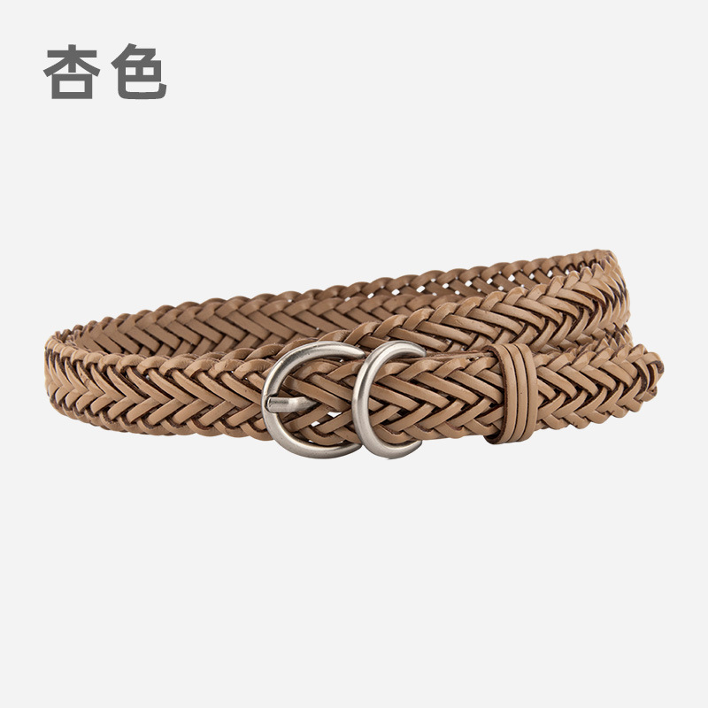 新款编织皮带女针扣免打孔百搭细裤带女士装饰连衣裙带复古皮带女|undefined