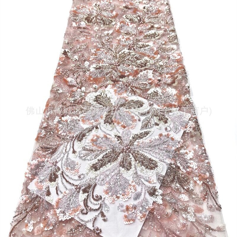 Flores grandes tejidos de malla de cuentas de clavos pesados mezclados color sequela perla bordada vestido de noche vestido de boda image 1