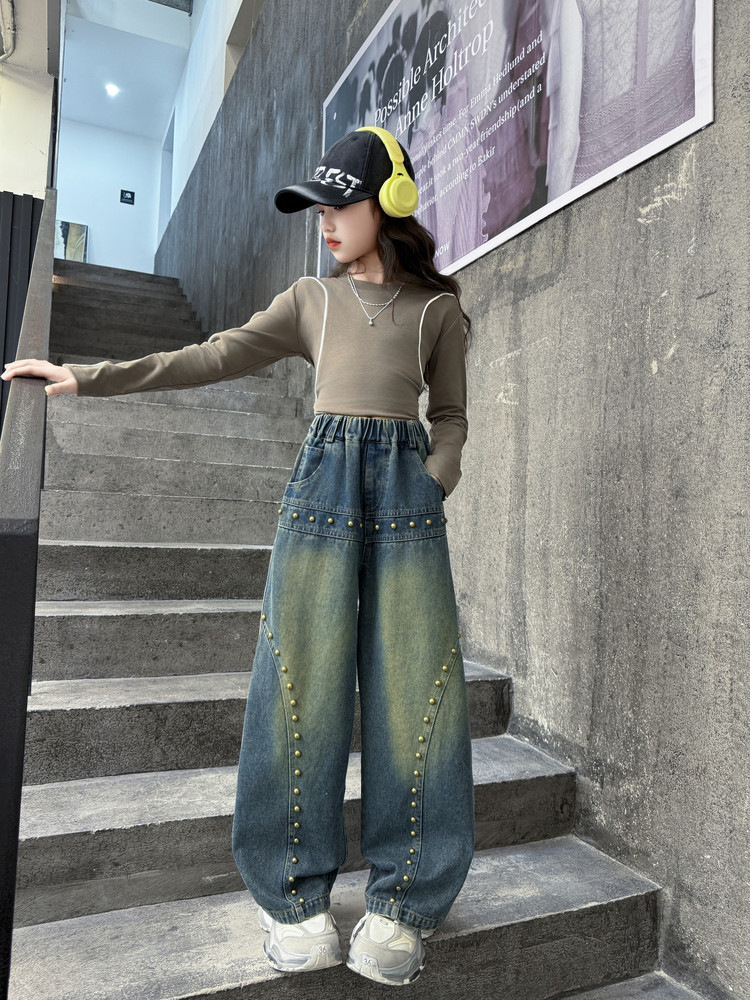 Spot 25008 Retro Pearl Jeans New Children's Miscellaneous European And American Jeans_voghion.com