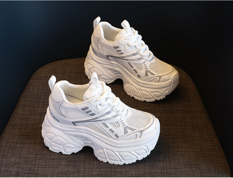 Giày sneaker nữ chunky đế dày lưới thoáng khí tăng chiều cao — Màu trắng chi tiết 5