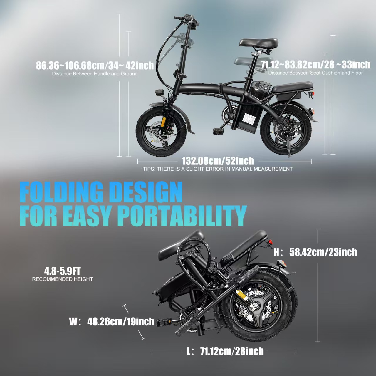 Cross-Border High-Carbon Steel Electric Bicycle 14inch Lightweight Foldable Adult Electric Scooter with Lithium Battery and a Range of 35Km