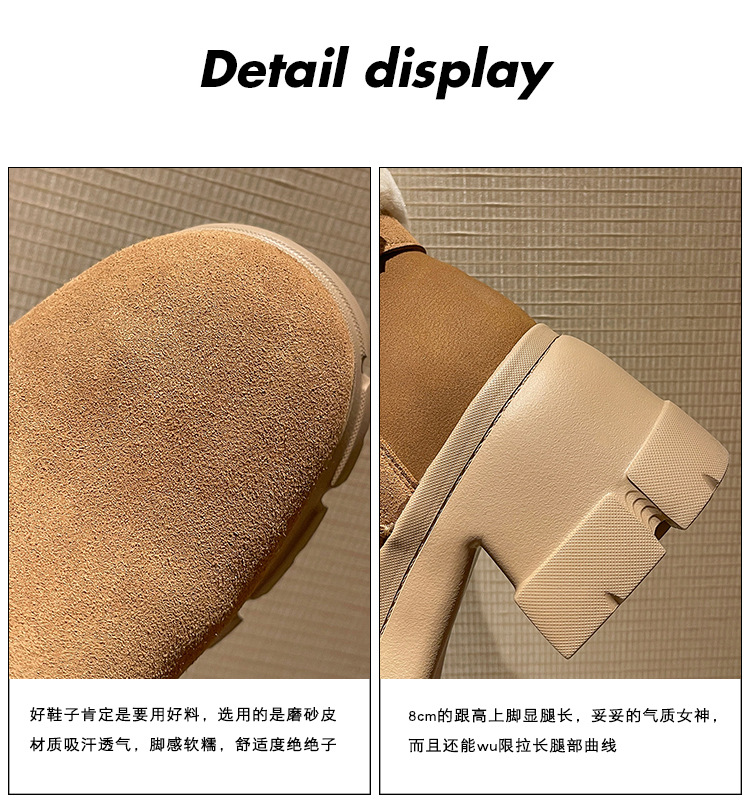 Boot tuyết nữ len thật gót cao đế dày ống ngắn lót lông giữ ấm — màu đen chi tiết 5