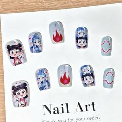 新款哪吒之魔童鬧海敖丙穿戴甲動漫短款可愛美甲貼片