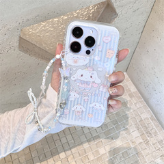 蓝色条纹爱心玉桂狗适用iPhone16苹果15ProMax/14/13手机壳新款女