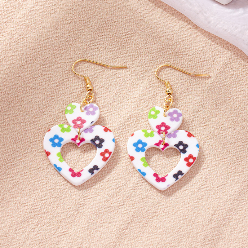 fashion double heart earrings long flower acrylic earrings women wholesale