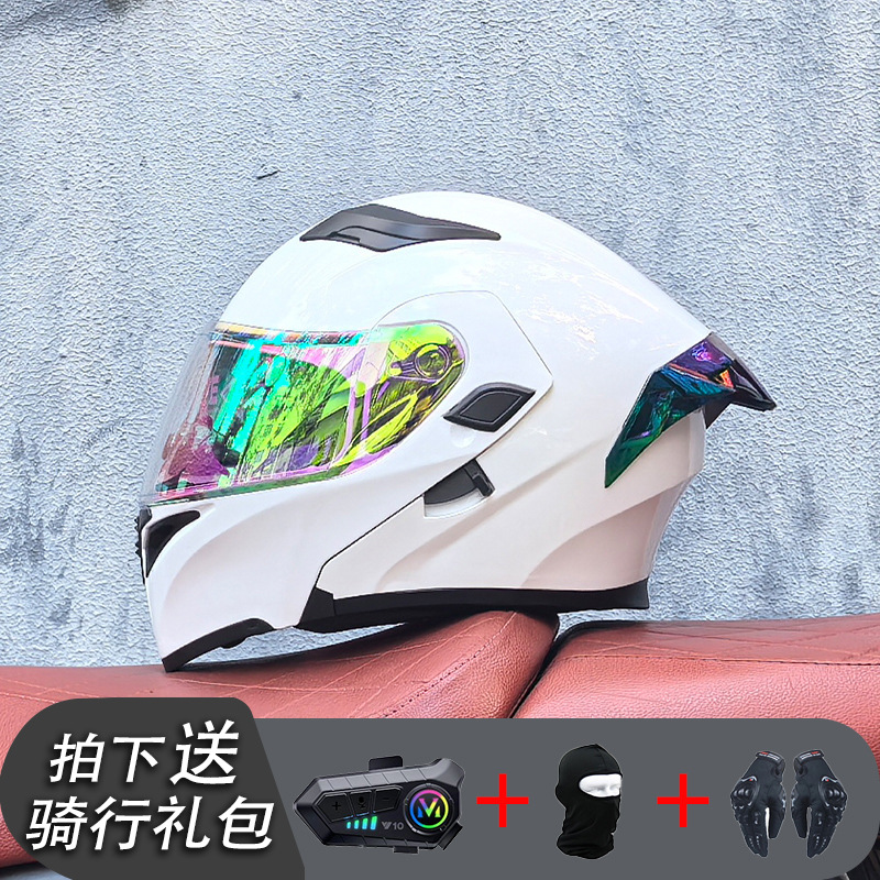 ORZ Casco de carreras Casco de doble lente totalmente cubierto para hombre Casco completo Four Seasons Travel Rally Casco completo Personalidad Bluetooth