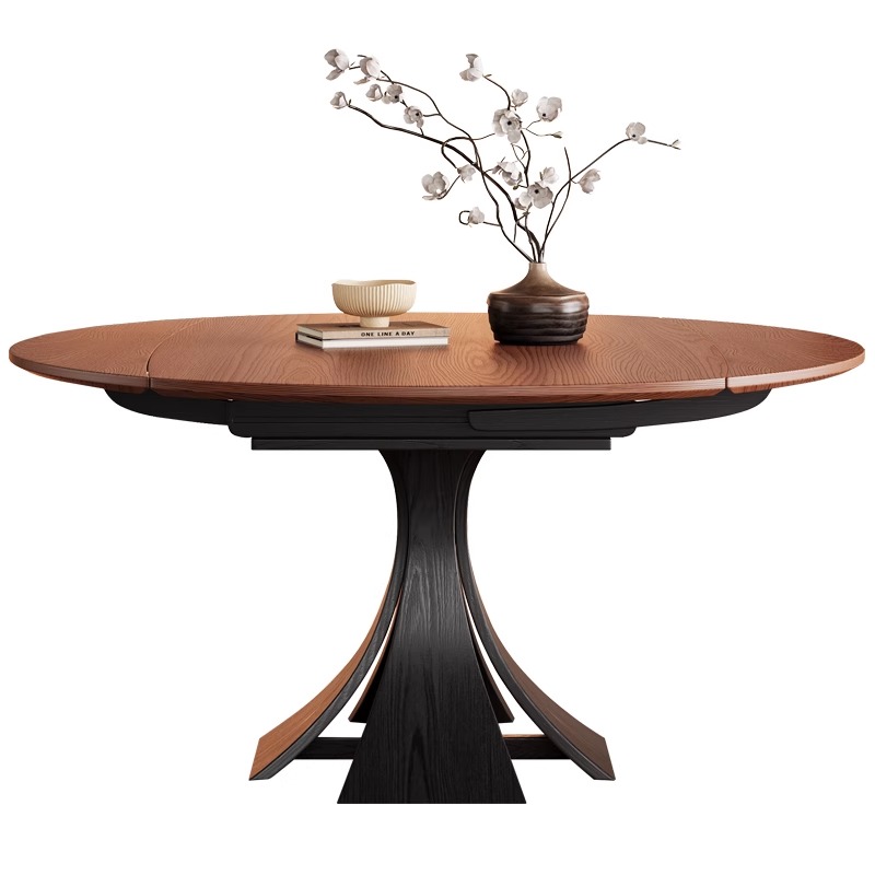Mesa de comedor retráctil de madera maciza retrógrada francesa, mesa redonda variable, estilo medieval americano, pequeña mesa de comedor plegable, mesa de comedor