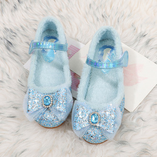 Girls Cotton Shoes Children Princess Shoes 2025 Autumn and Winter New Baby Mao Mao Shoes Aisha Crystal Shoes Small Leather Shoes
