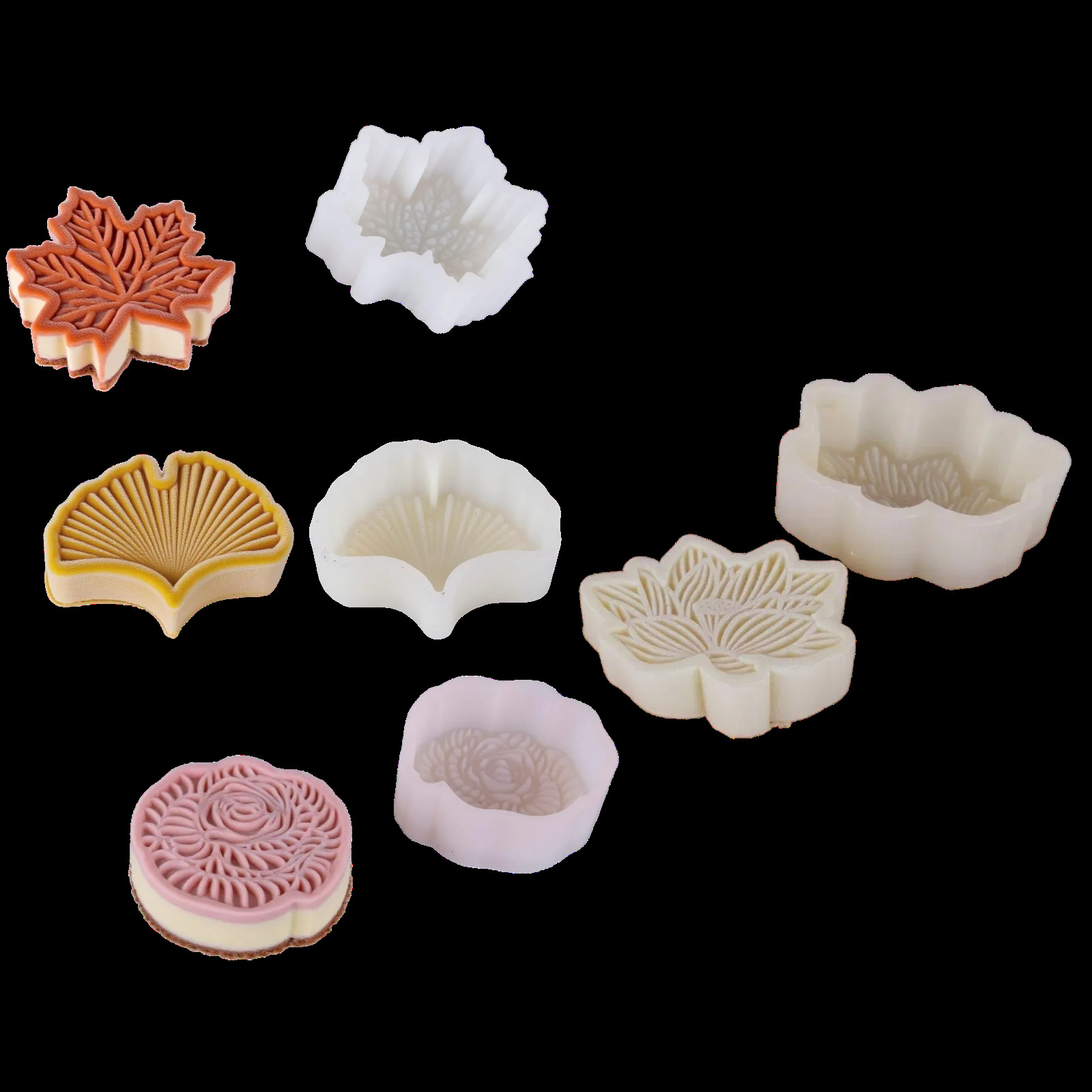 Molde Silicona Hojas (Loto/Rosa/Ginkgo) — Pudín, Mousse, Chocolate