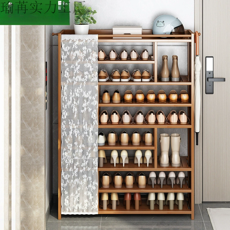 Бамбуковая полка для обуви, простая многослойная бытовая обувная шкаф для хранения, дверной шкаф для хранения, маленькая квартира, современный напольный входной шкаф