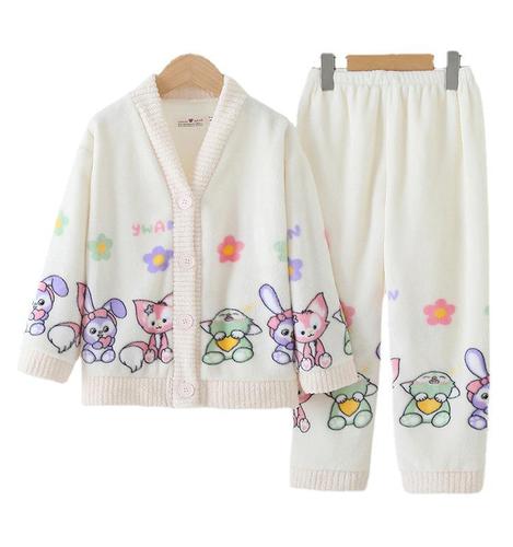 Children's Pajamas Girls Winter Coral Fleece Thick Princess Middle and Large Girls Flannel Teen Student Home Clothes