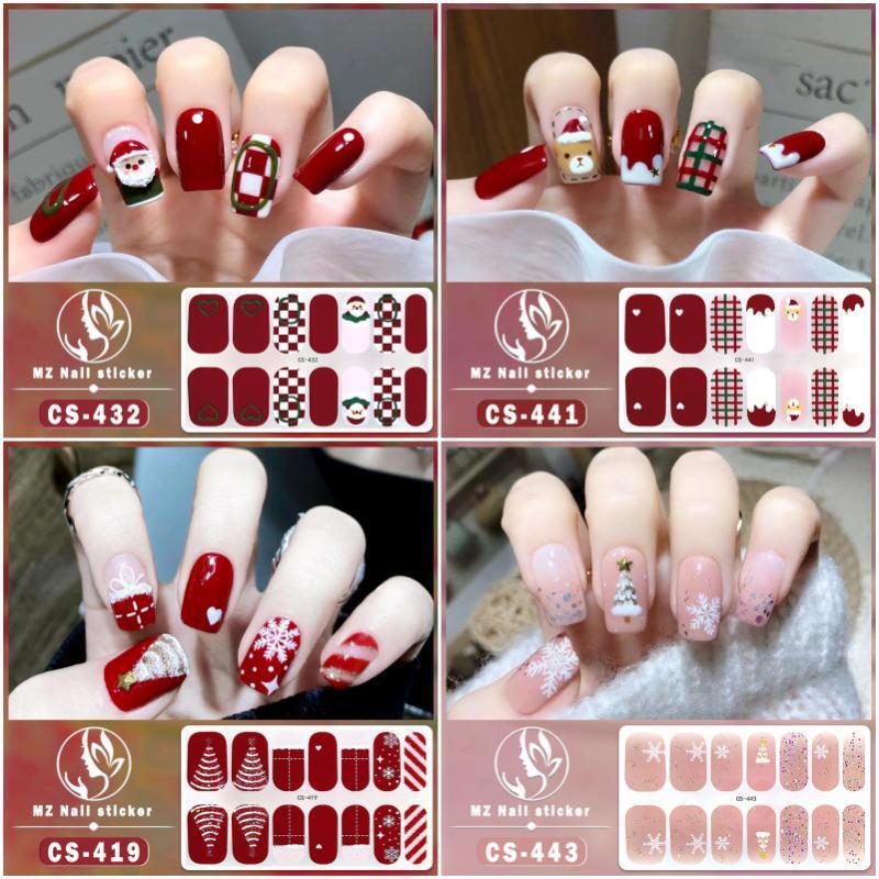 Christmas baking-free gel nail stickers full stickers cute Christmas tree Santa Claus nail stickers removable Christmas baking-free gel nail stickers full stickers cute Christmas tree Santa Claus nail stickers removable