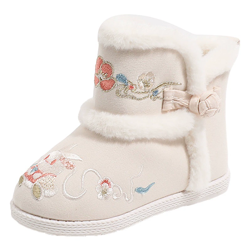 Туфли с вышивкой для девочек, зимние бархатные хлопчатобумажные туфли, новогодние туфли, детские туфли династии Хань, детские сапоги в костюме старой пекинской принцессы
