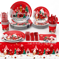 国境を越えた新しいクリスマス装飾用品食器新年パーティーレイアウト使い捨て紙皿紙コップティッシュセット