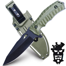 跨境热卖户外直刀多功能战术军刀登山随身求生刀带工具卡打火石