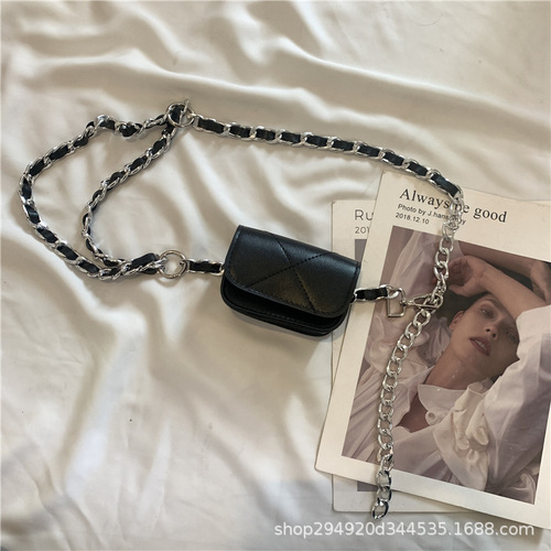 French retro chain woven waist chain for women, stylish metal belt, small bag accessory for women, cinching waist sash
