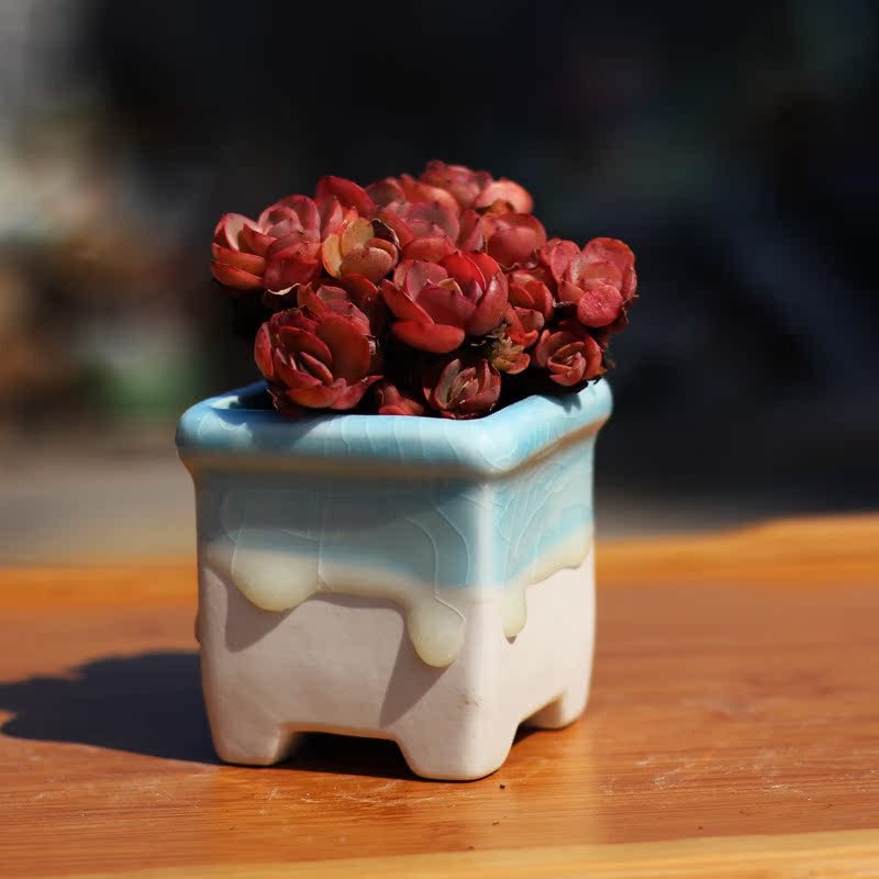 Ice crack flow glaze happy light pot succulent plant flower pot controlled meat small pot fine thumb pot stoneware breathable pottery pot