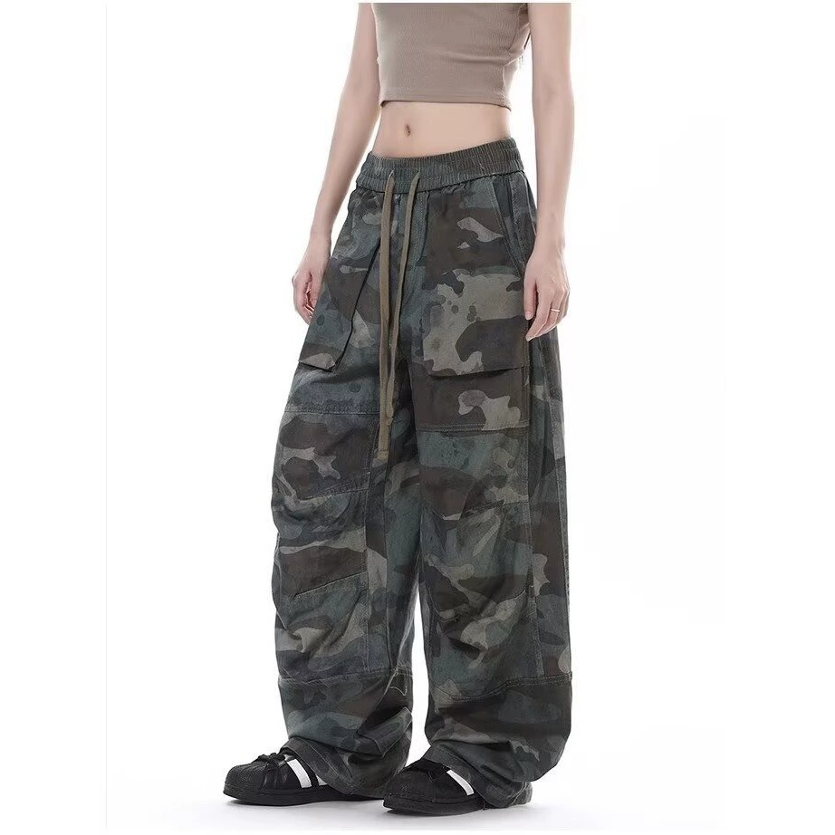 Камуфляжные ретро брюки для мужчин и женщин, американский стиль, оверсайз, свободный прямой крой